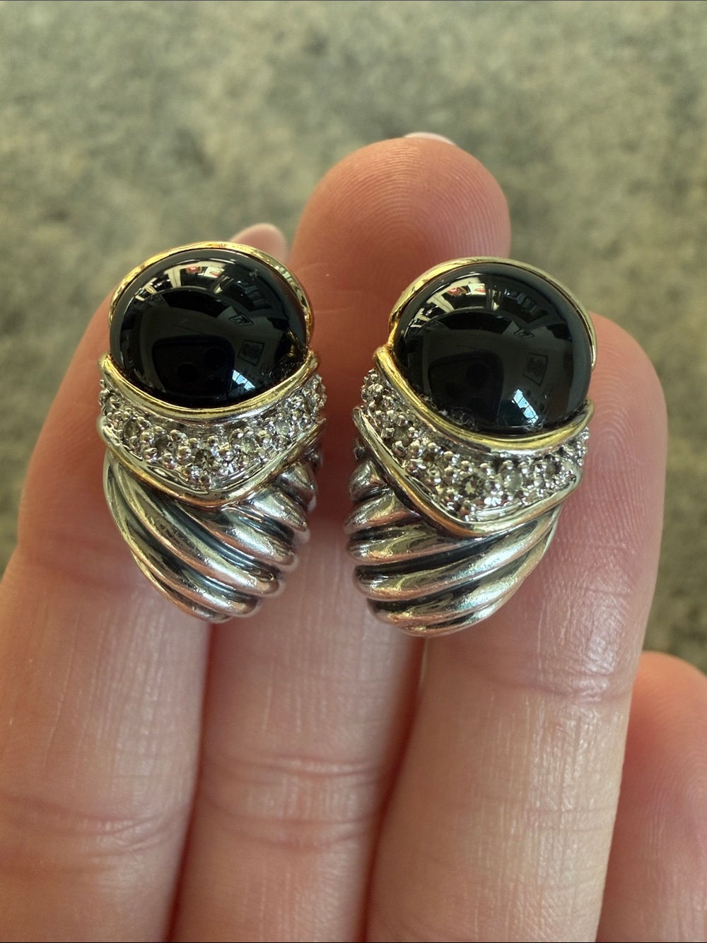 David Yurman Two-Tone Sterling Silver & 18K Yellow Gold Onyx Earrings